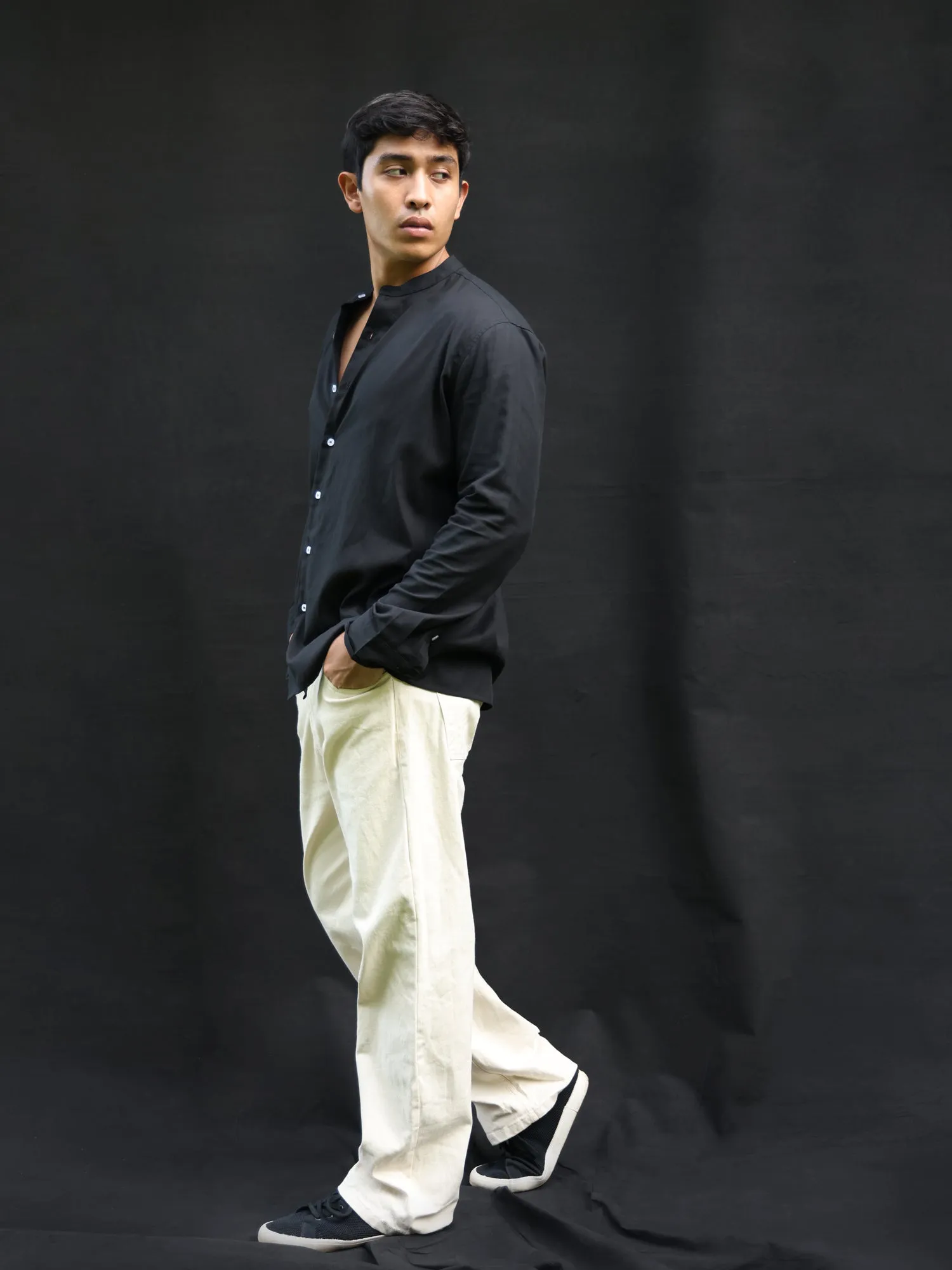 Oversized Long Sleeve chinese collar shirt