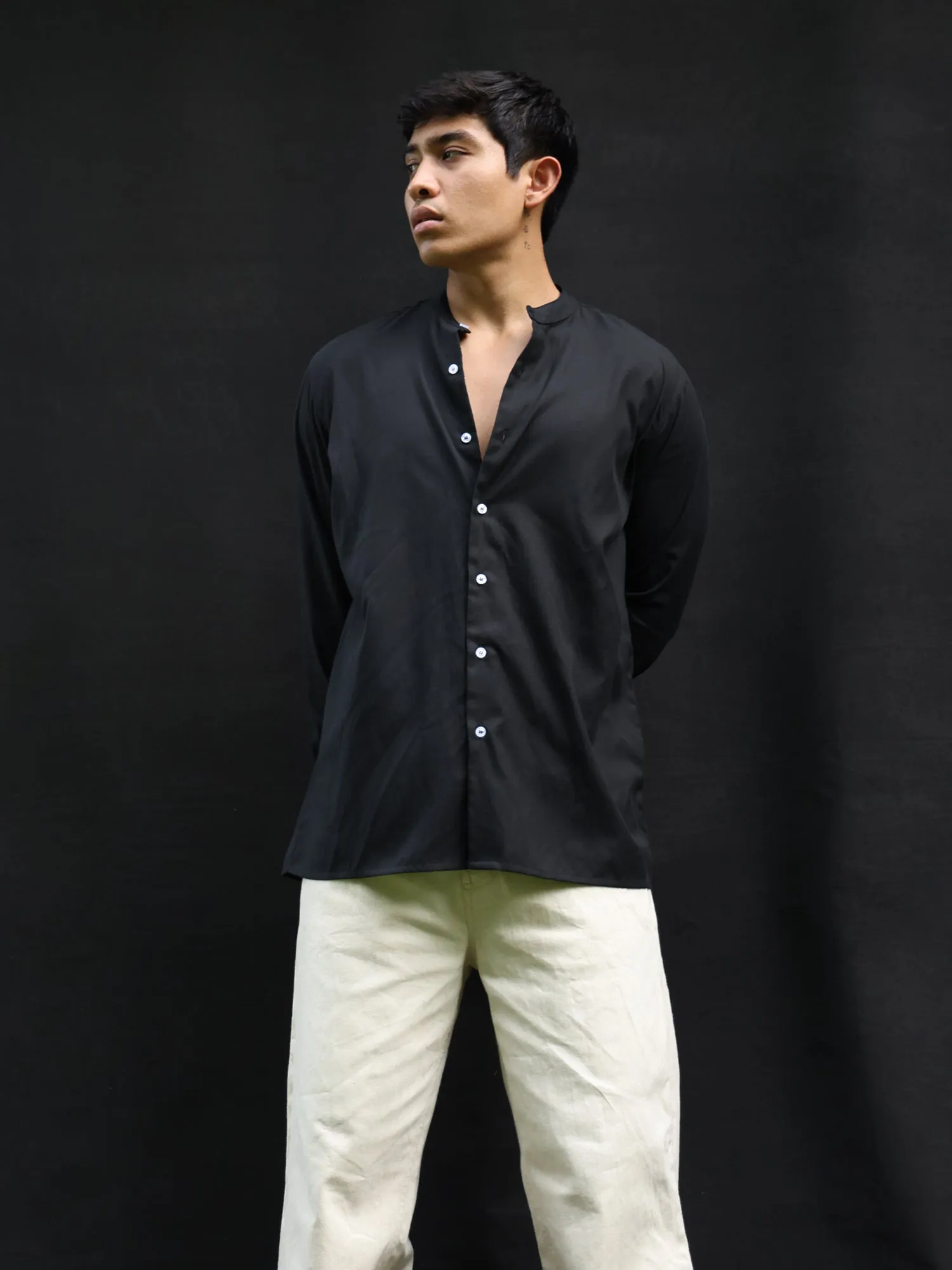 Oversized Long Sleeve chinese collar shirt