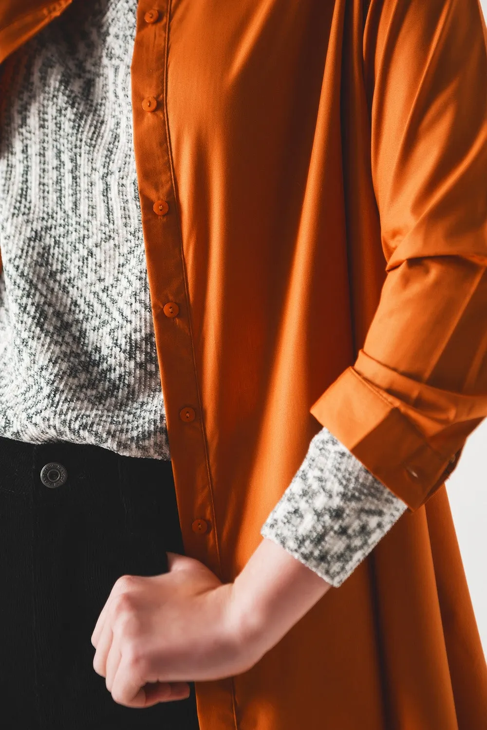 Oversized poplin shirt in rust