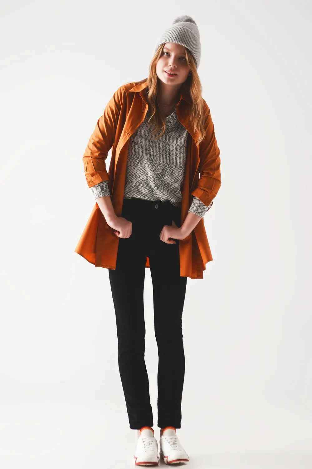 Oversized poplin shirt in rust
