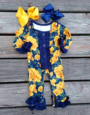 Paige Navy & Mustard Floral Romper EXTRAS
