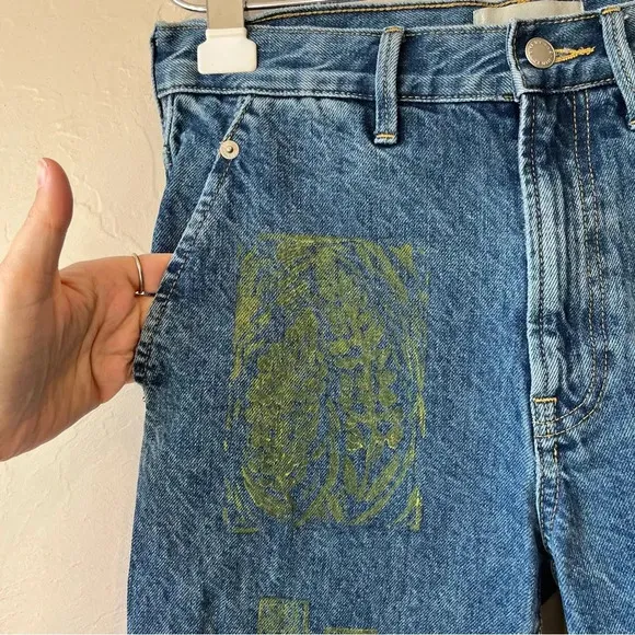 Painted nature design Everlane 25 cinched utility Jean green carpenter stamped