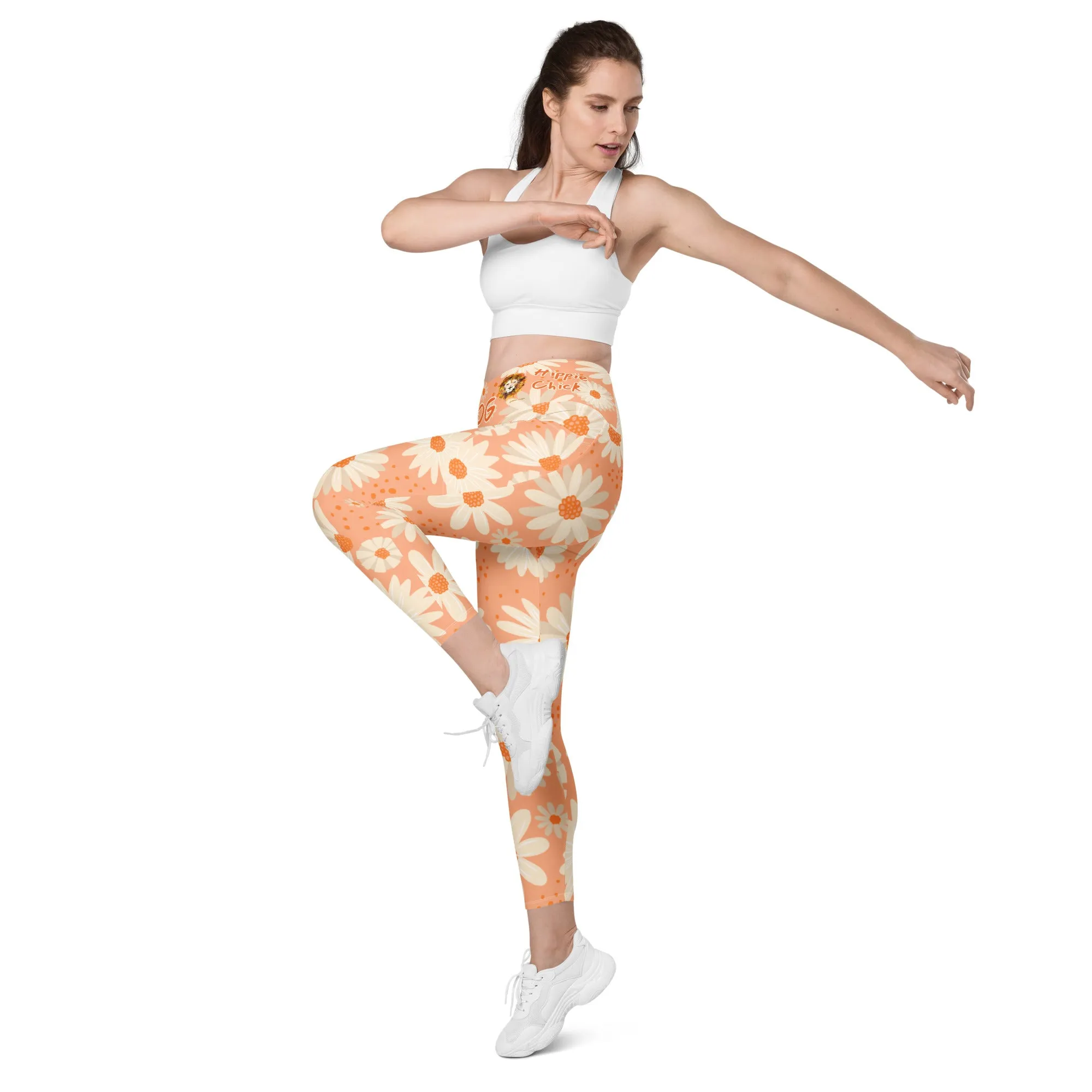 Peach Daisies Crossover Leggings