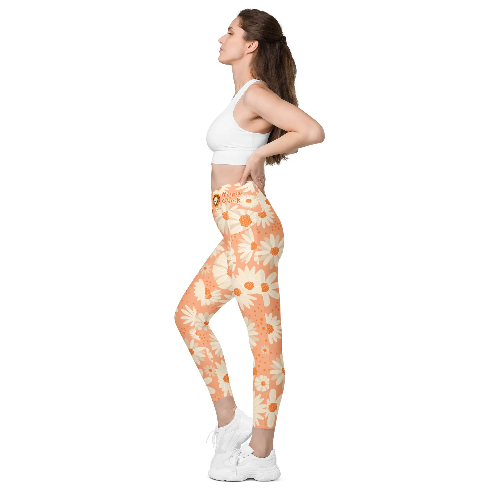 Peach Daisies Crossover Leggings