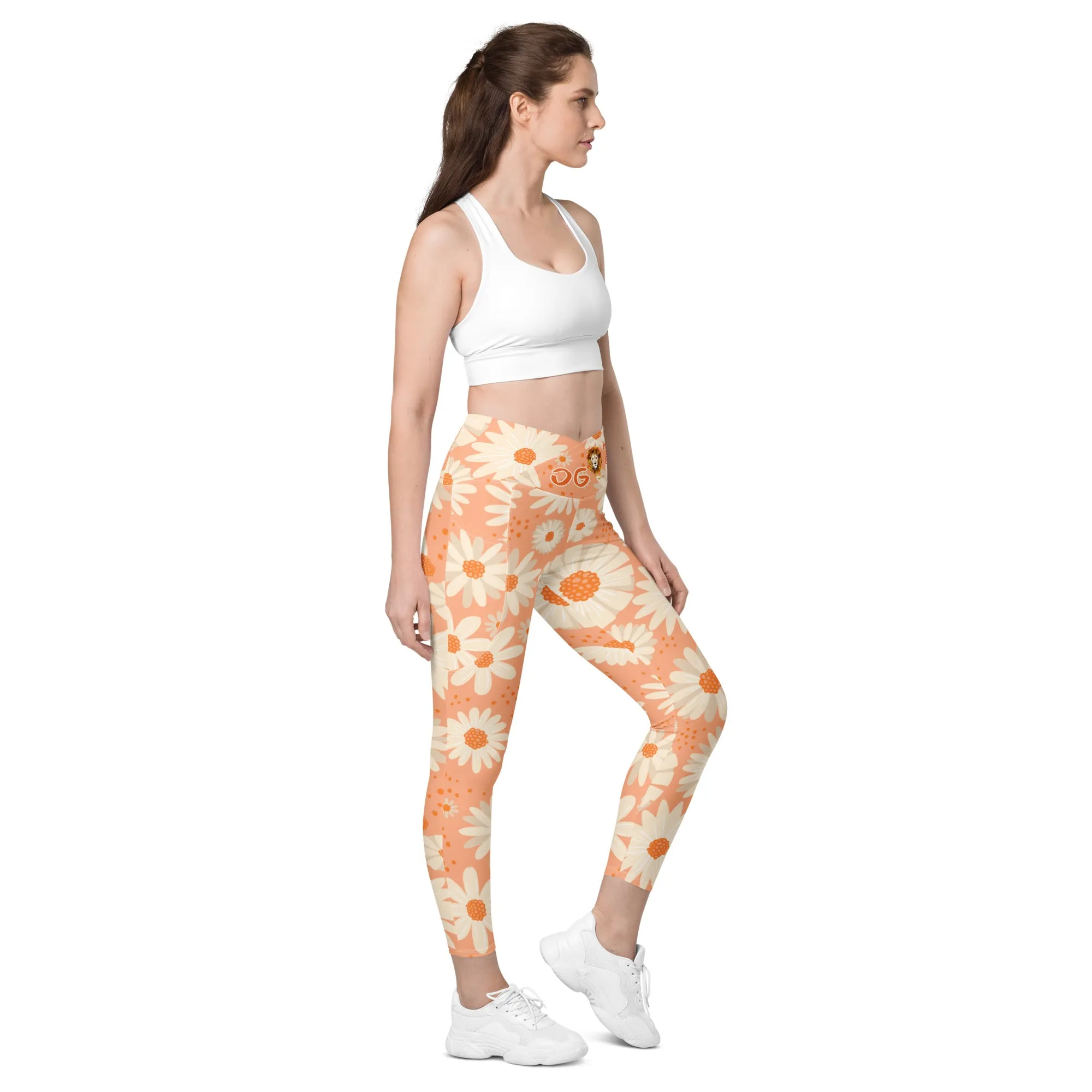 Peach Daisies Crossover Leggings
