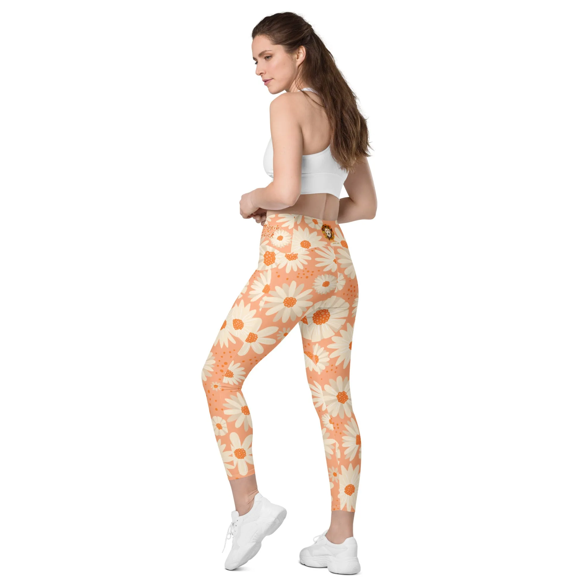 Peach Daisies Crossover Leggings