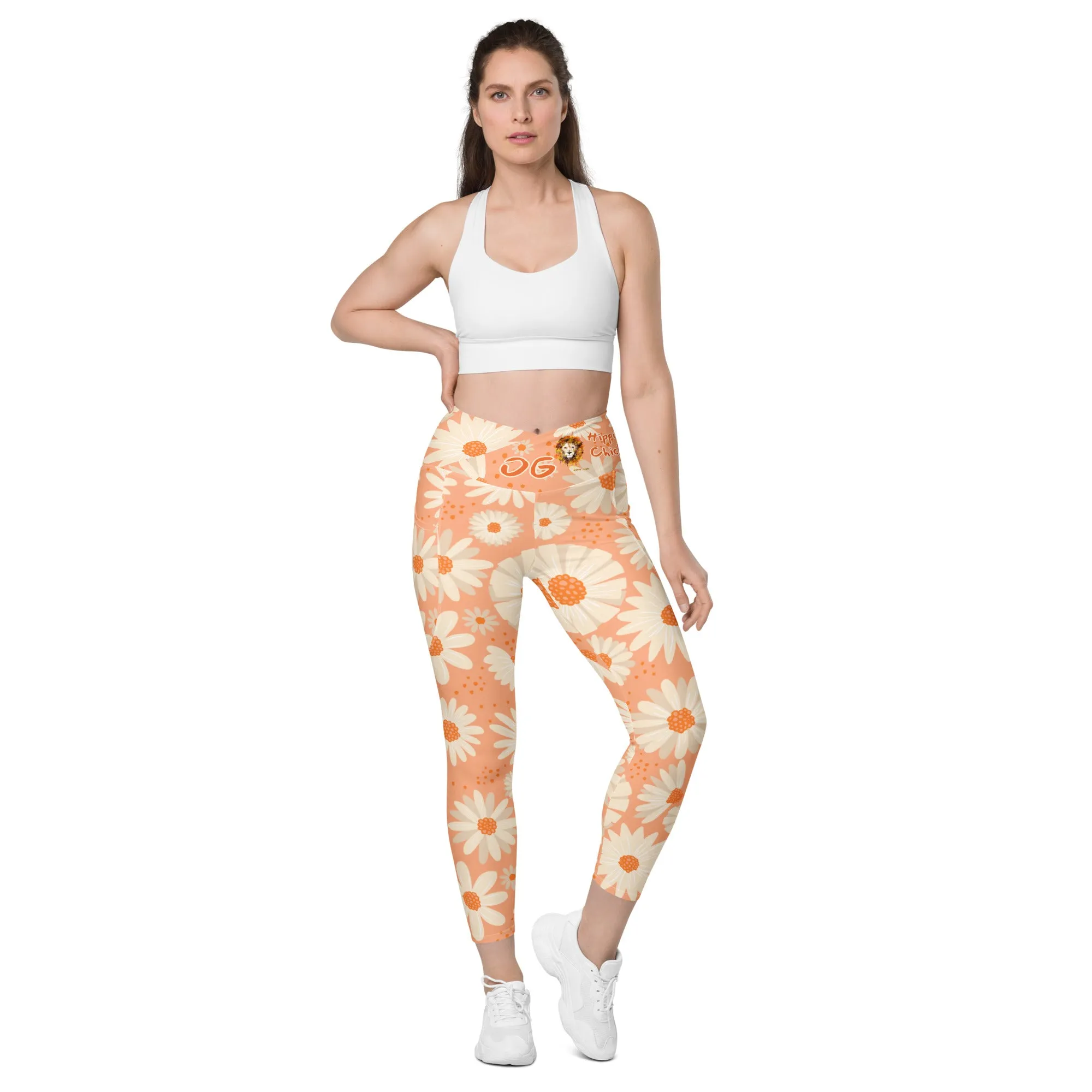 Peach Daisies Crossover Leggings