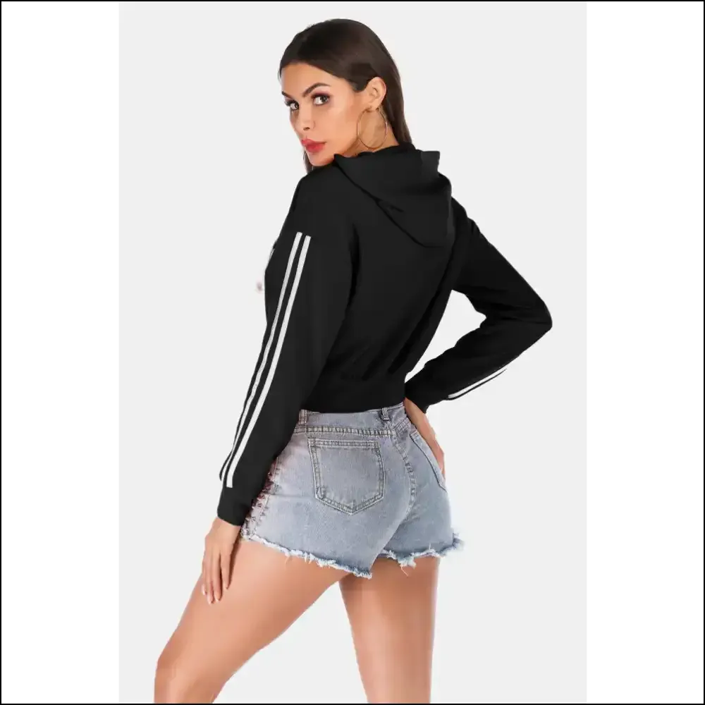 Perfee Chic Side Stripe Cropped Hooded Jacket