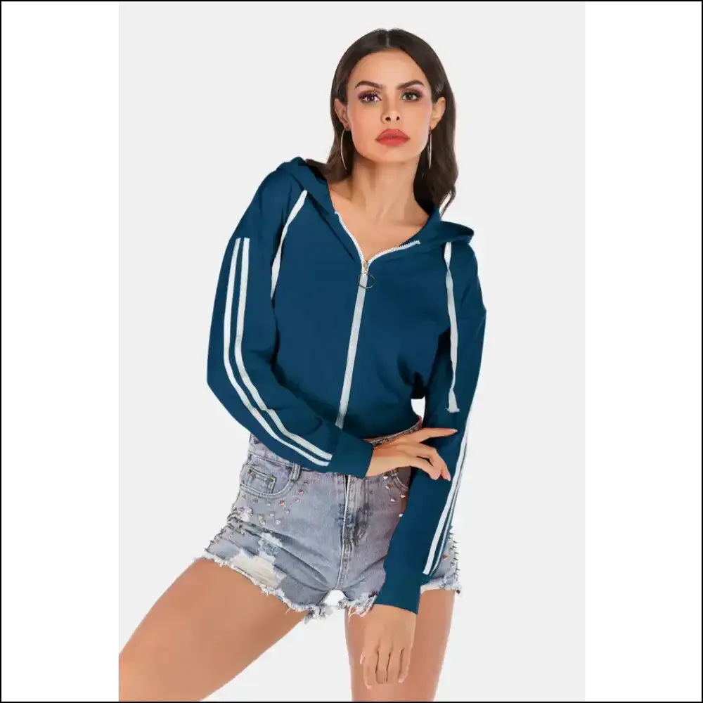 Perfee Chic Side Stripe Cropped Hooded Jacket