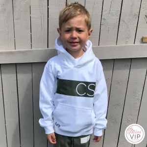 Personalised White hoodie - khaki stripe initials