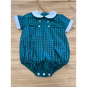 Petit Bebe Green & Navy Gingham Boy's Short Bubble