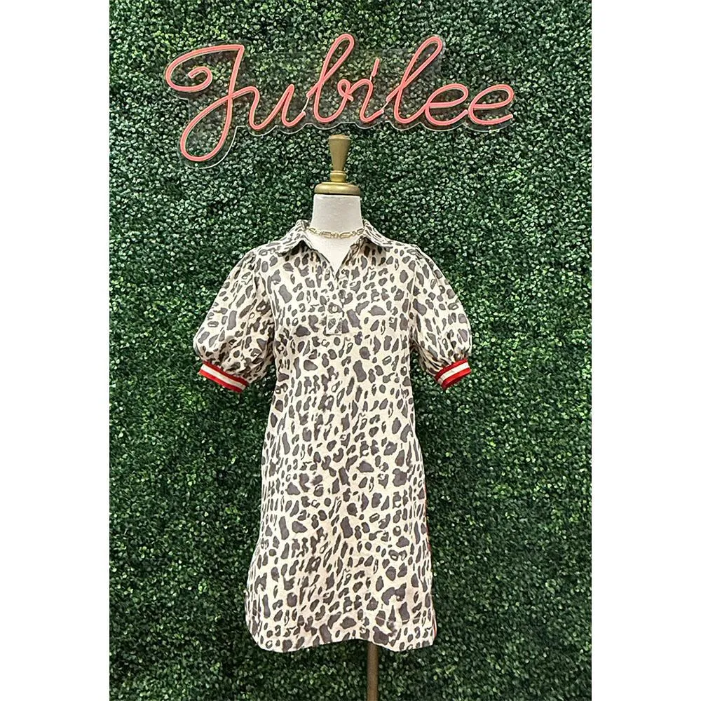 Petra Pearl Snap Leopard Pullover Mini Dress