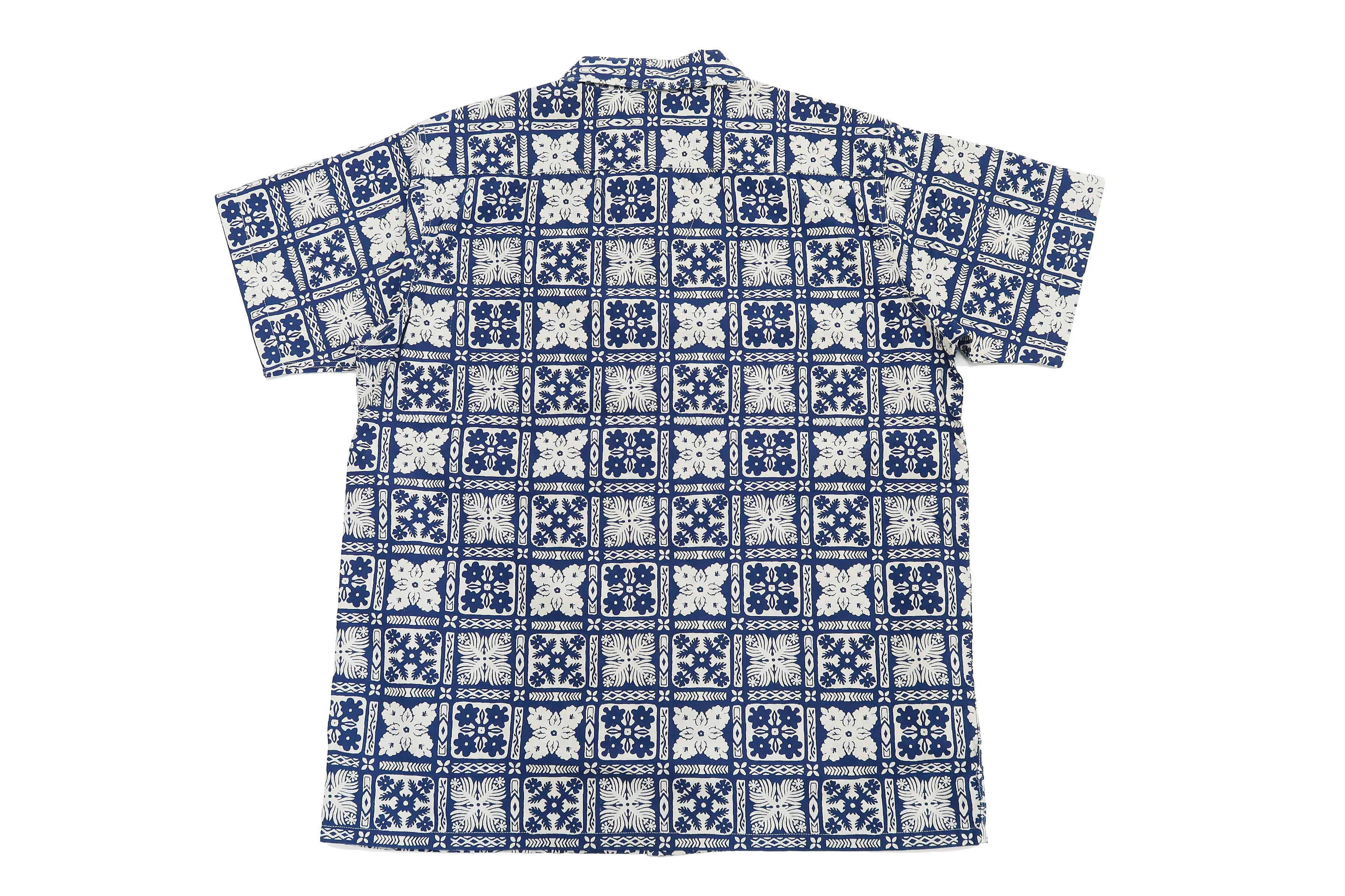 Pherrow's Shirt Men's Short Sleeve Hawaiian Pattern Print Indigo Casual Resort Collar Shirt Pherrows 22S-PIS1