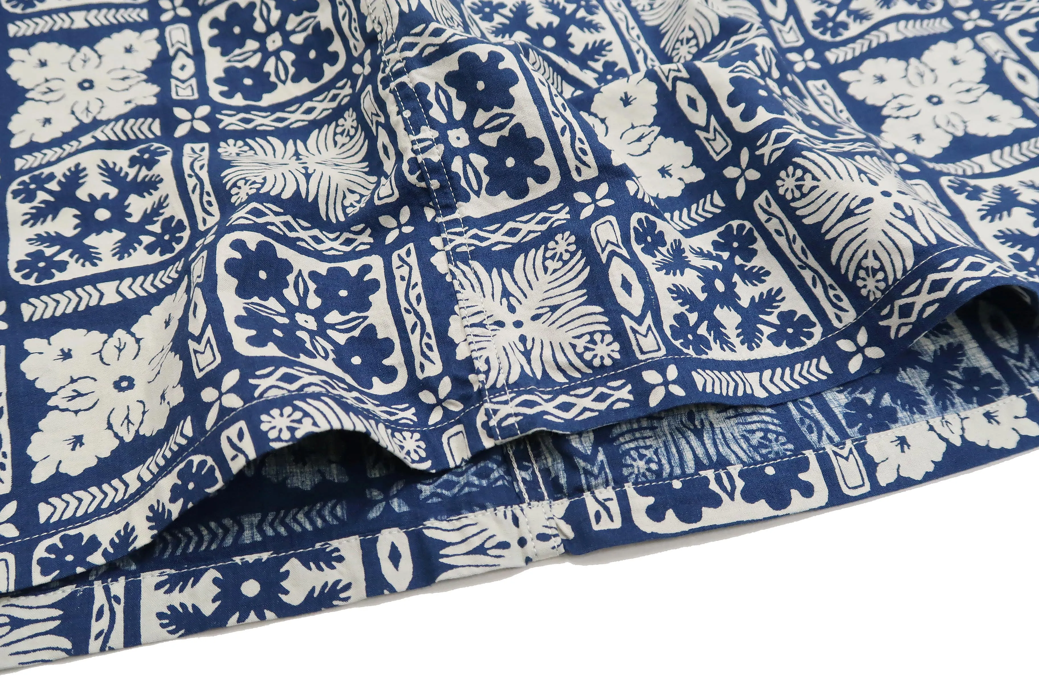 Pherrow's Shirt Men's Short Sleeve Hawaiian Pattern Print Indigo Casual Resort Collar Shirt Pherrows 22S-PIS1