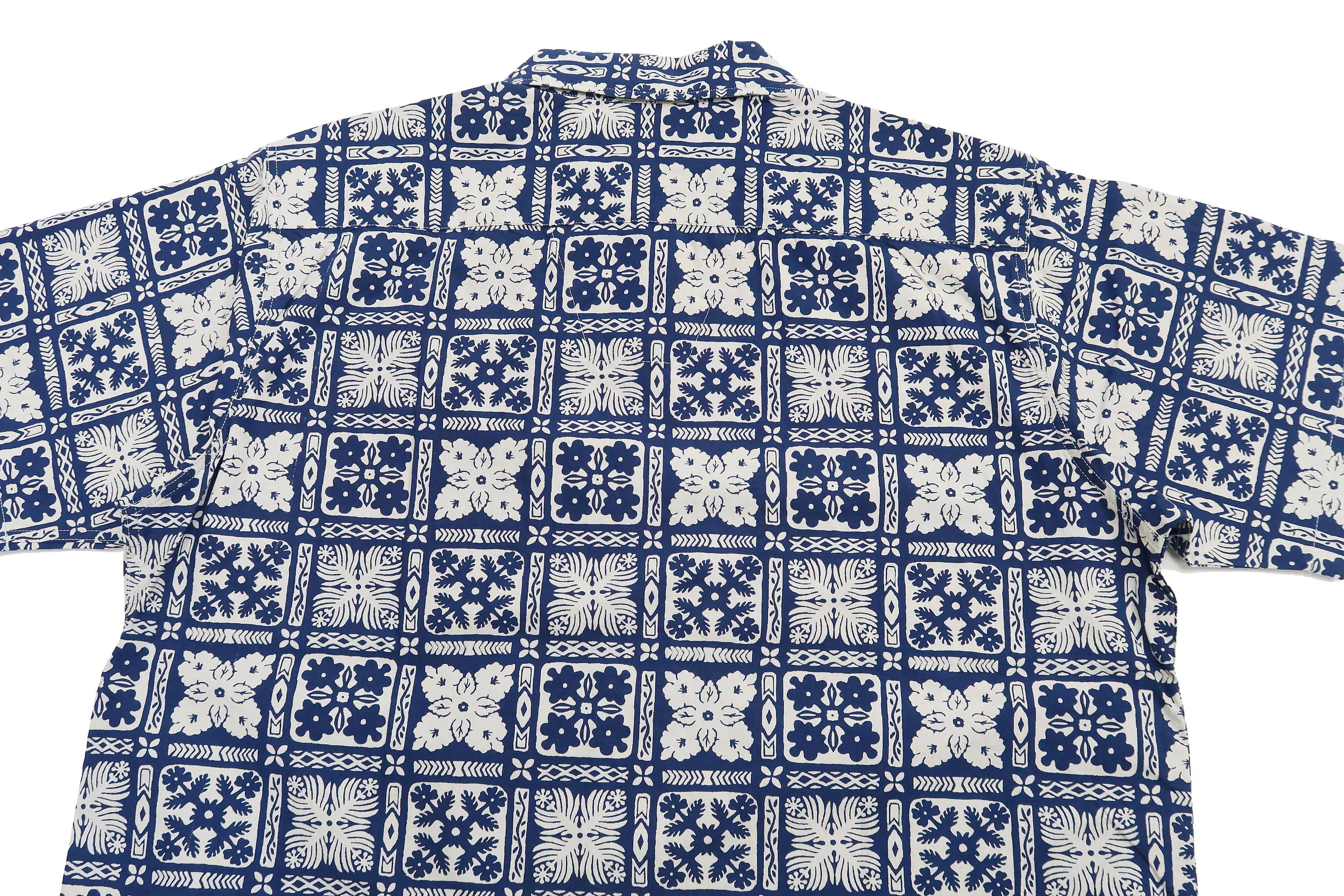 Pherrow's Shirt Men's Short Sleeve Hawaiian Pattern Print Indigo Casual Resort Collar Shirt Pherrows 22S-PIS1
