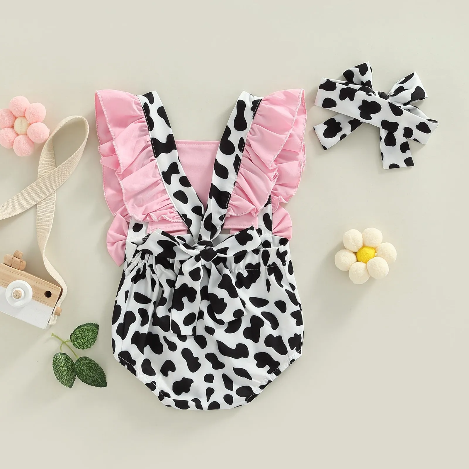 Pink Cow Print Romper