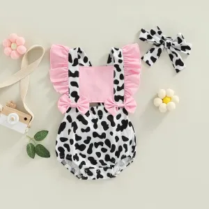 Pink Cow Print Romper