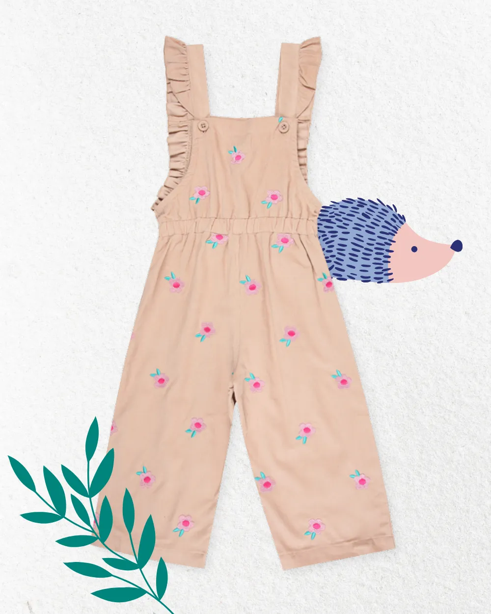Pink Floral Embroidered Dungarees