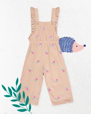 Pink Floral Embroidered Dungarees