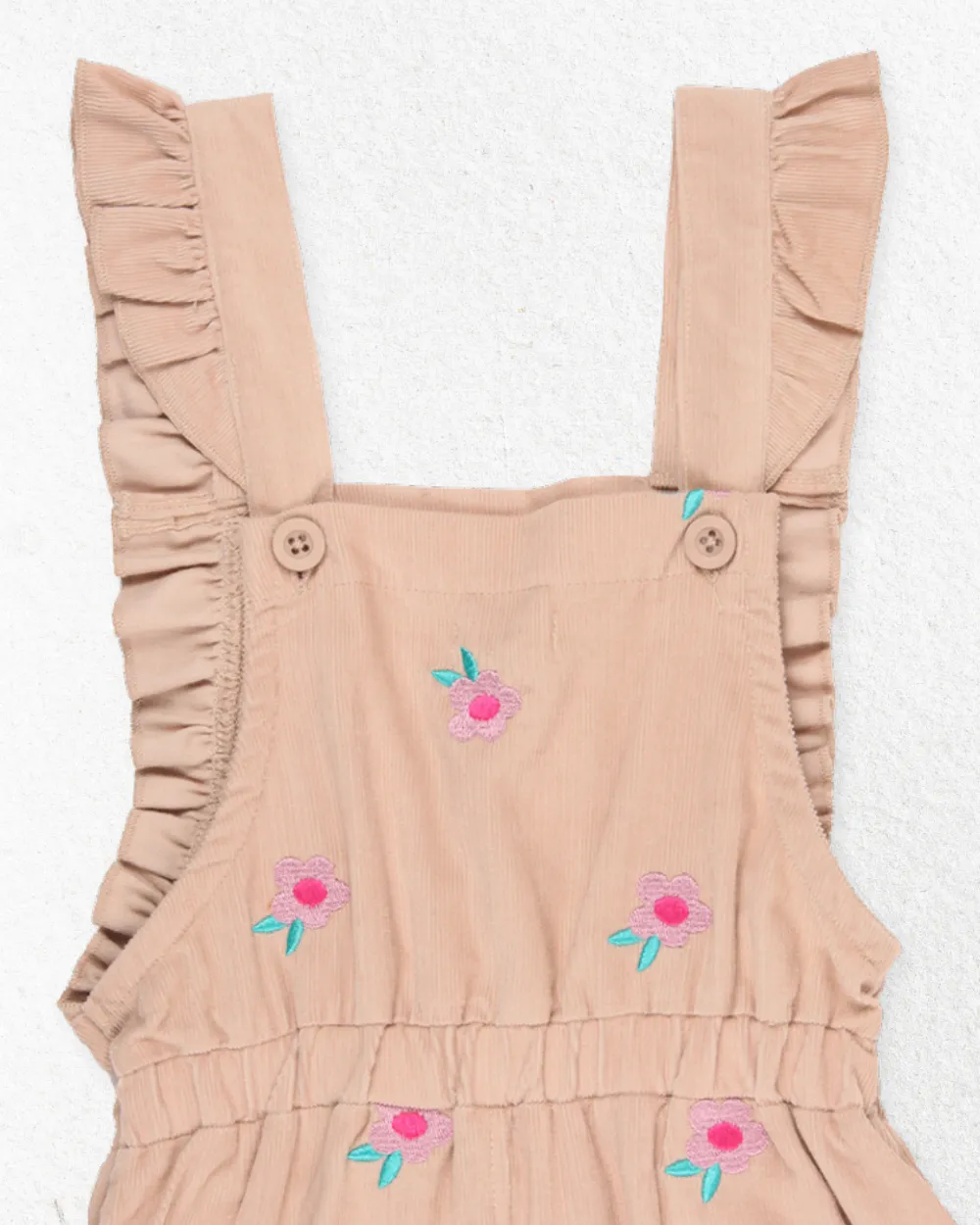 Pink Floral Embroidered Dungarees
