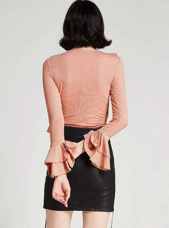 PINK/BLACK ASYMMETRIC RUFFLE WOMEN SHIRTS