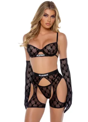Playboy Flocked Bunny Chaps - Black PBLI160