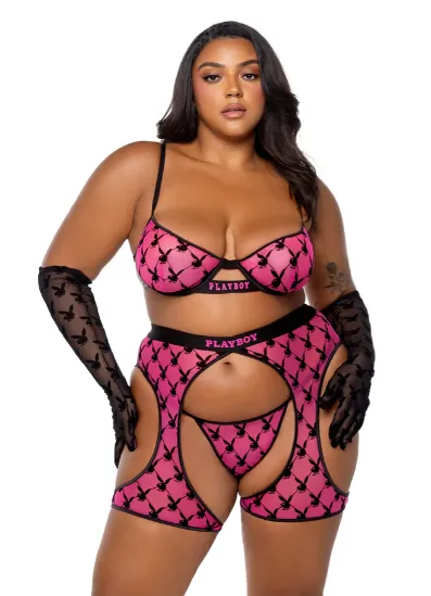 Playboy Flocked Bunny Chaps - Black PBLI160
