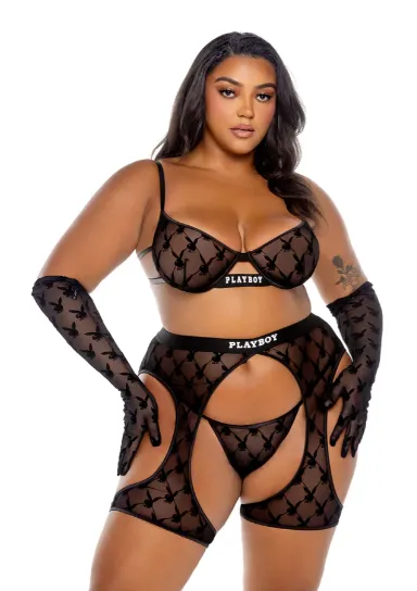 Playboy Flocked Bunny Chaps - Black PBLI160