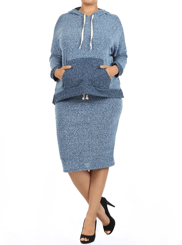 Plus Size Born Ready Hoodie Blue Midi Skirt Set