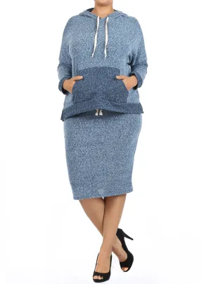 Plus Size Born Ready Hoodie Blue Midi Skirt Set