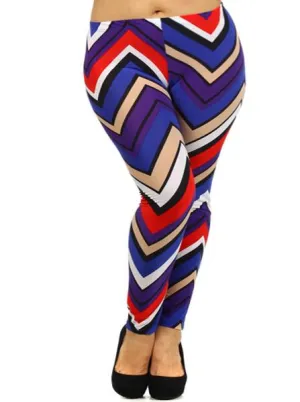 Plus Size Colorful Stripe Blue Leggings