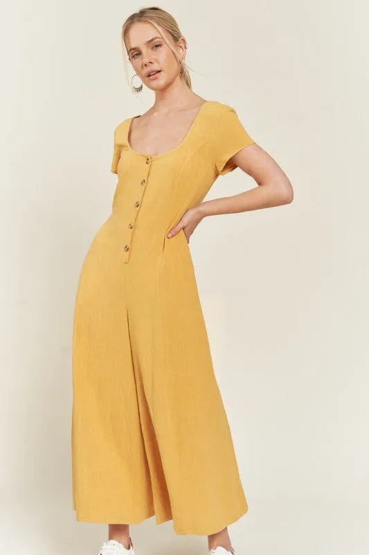 Plus Size Linen Button Down Jumpsuit