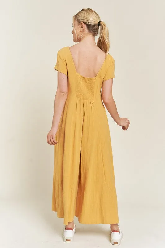 Plus Size Linen Button Down Jumpsuit