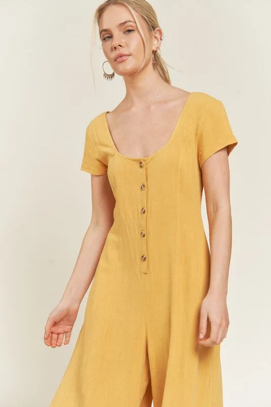 Plus Size Linen Button Down Jumpsuit