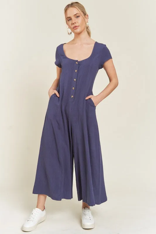 Plus Size Linen Button Down Jumpsuit