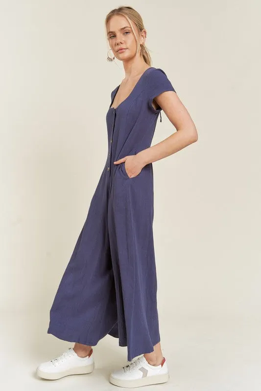 Plus Size Linen Button Down Jumpsuit