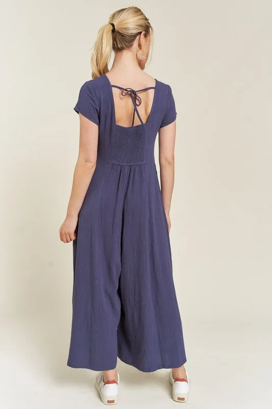 Plus Size Linen Button Down Jumpsuit