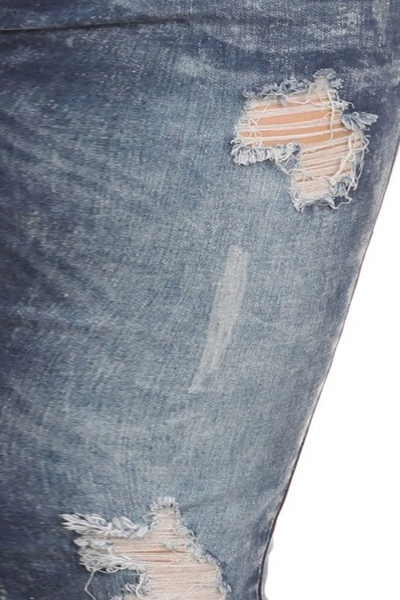 Plus Size Rocker Acid Wash Distressed Denim Jeans