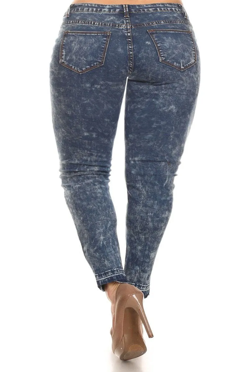 Plus Size Rocker Acid Wash Distressed Denim Jeans