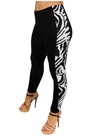 Plus Size Zebra Print Side Stripe High Waist Leggings