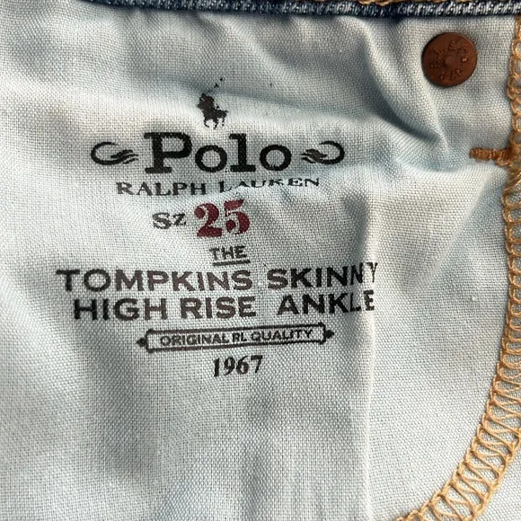 Polo Ralph Lauren Tompkins Skinny High Rise Ankle Jeans Sz 25 Cotton Blend