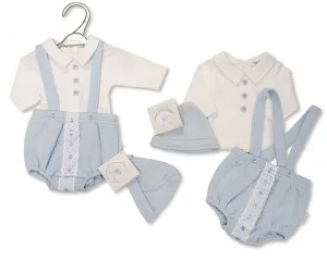Premature Baby Boys 2 pcs Short Dungaree Set with Lace and Hat-Pb-20-368s