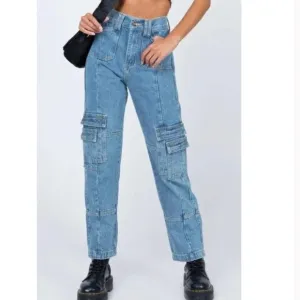 Princess Polly Lioness High Waist Denim Cargo Jeans Baggy Ankle Size 32