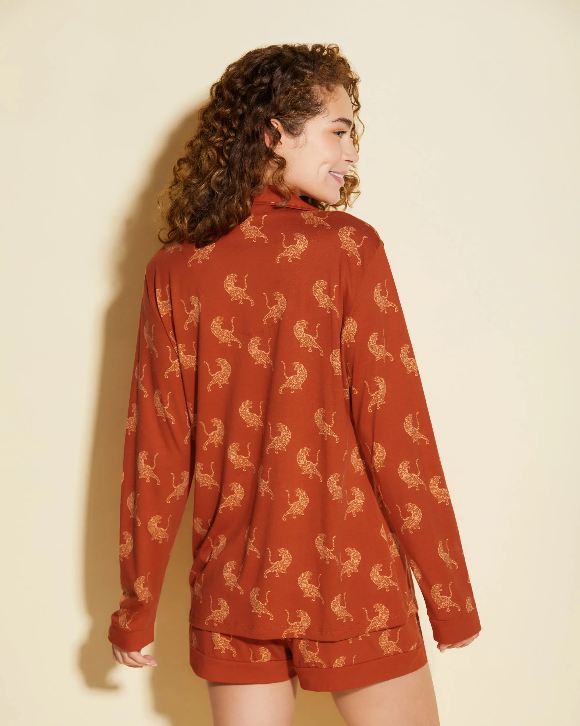 Printed Long Sleeve Top & Boxer Pajama Set