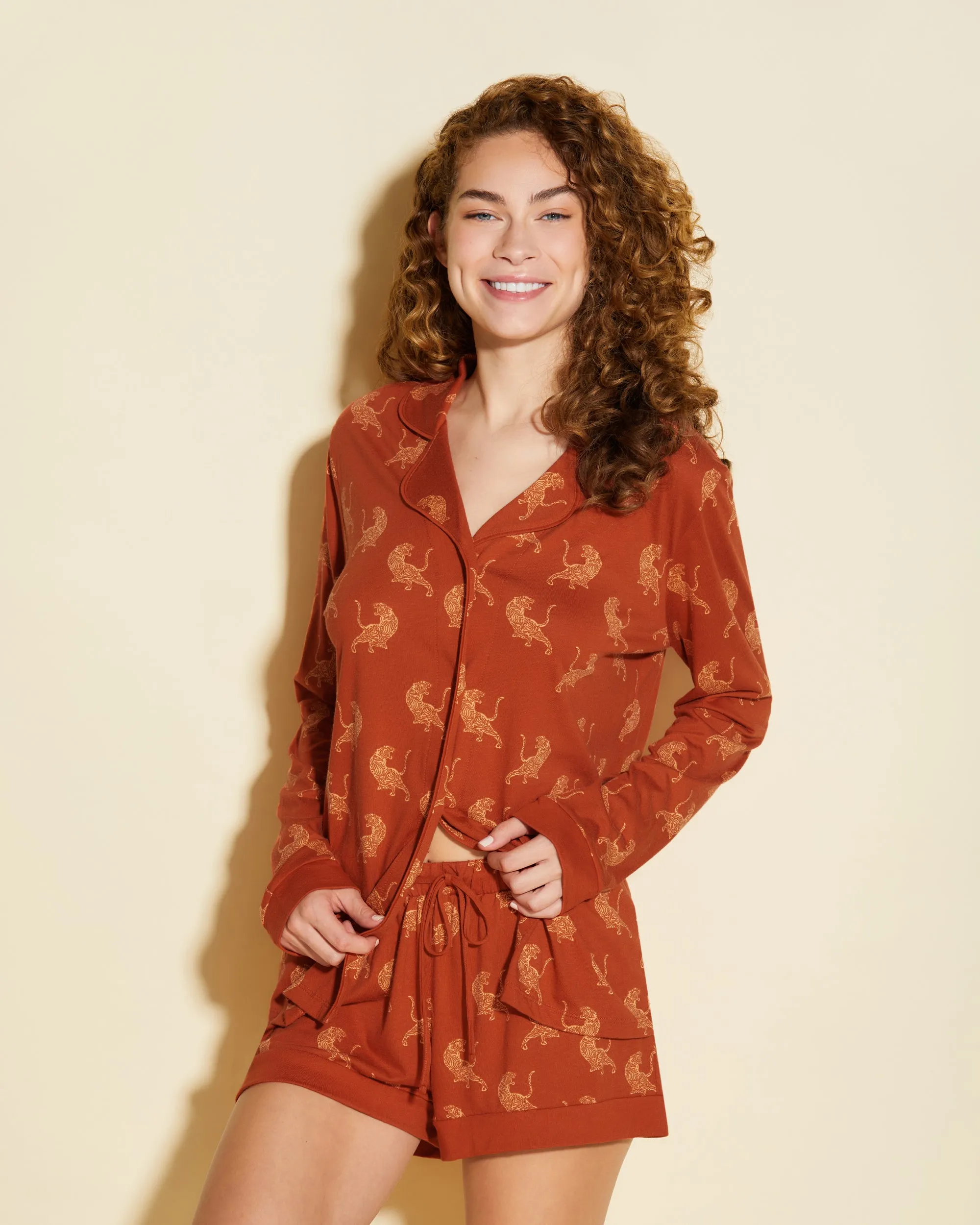 Printed Long Sleeve Top & Boxer Pajama Set