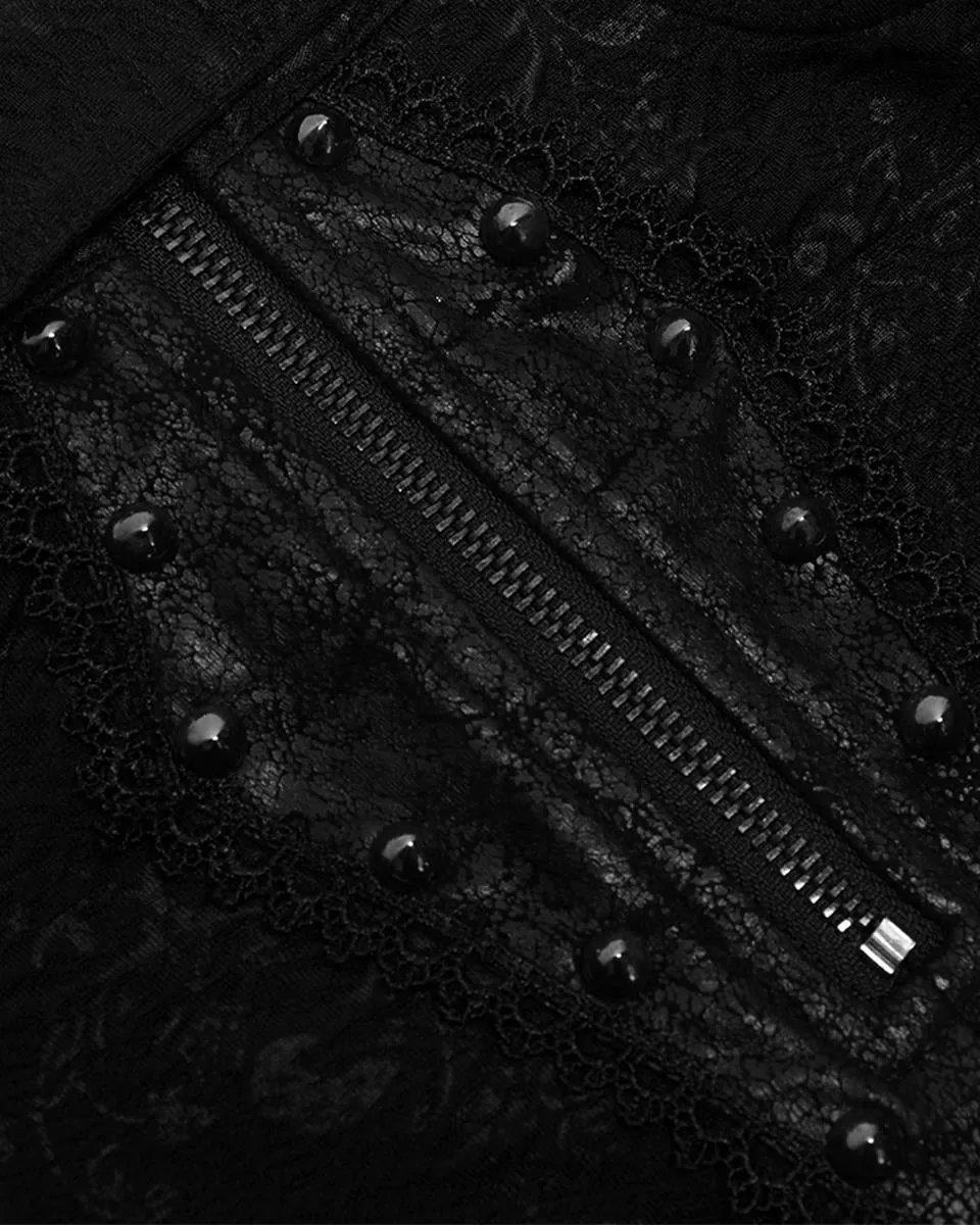 Punk Rave Womens Gothic Studded Casket Lace Hot Shirts & Half Skirt Set