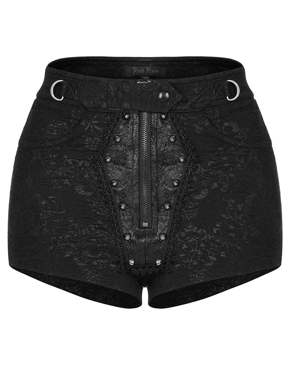 Punk Rave Womens Gothic Studded Casket Lace Hot Shirts & Half Skirt Set
