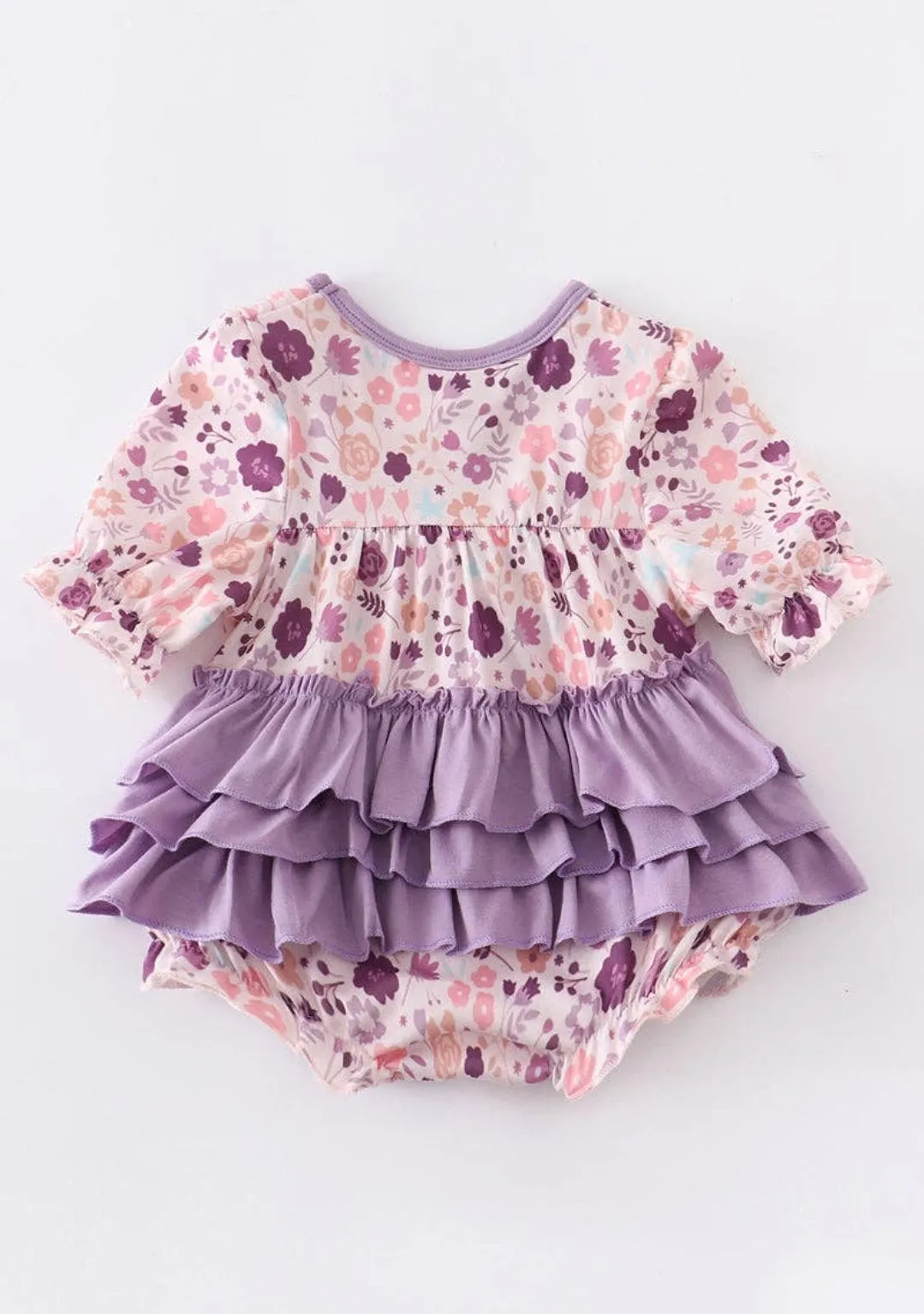 Purple and Pink Floral Ruffle Romper