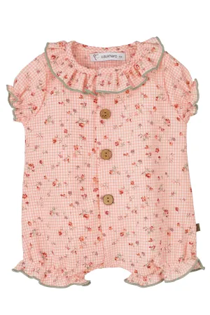 "Eloise" Coral Gingham Floral Shortie