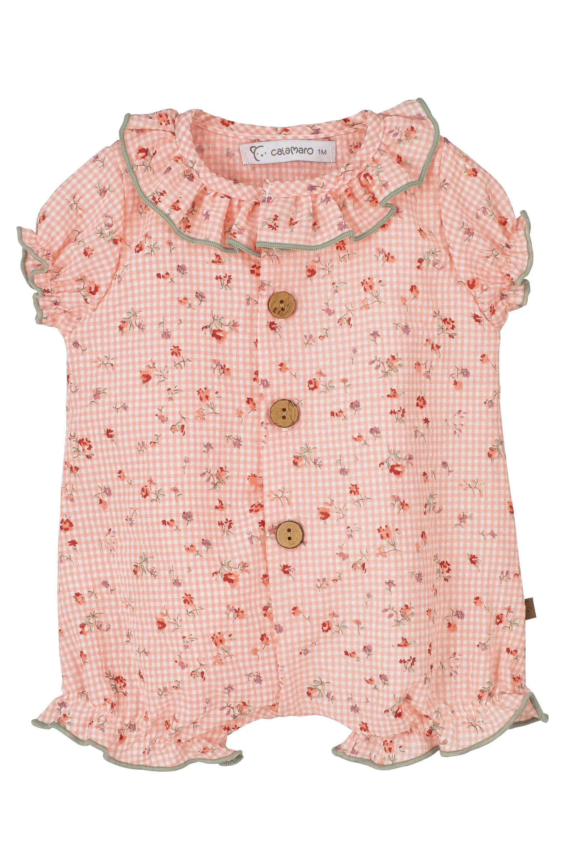 "Eloise" Coral Gingham Floral Shortie